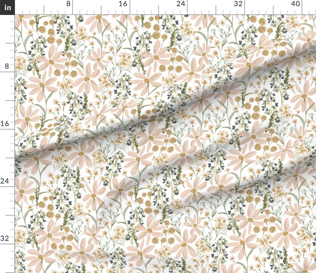 Country Floral Watercolor Wildflower Summer Large Daisy Nursery Rustic Farm Girl Custom Printed Fabric by Spoonflower Various Fabrics by the Yard or Fat Quarter 9987142